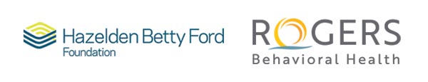 Logos for Hazelden Betty Ford Foundation and Rogers Behavioral Health, co-presnters of the Partnering with Purpose Webinar for May 7, 2024